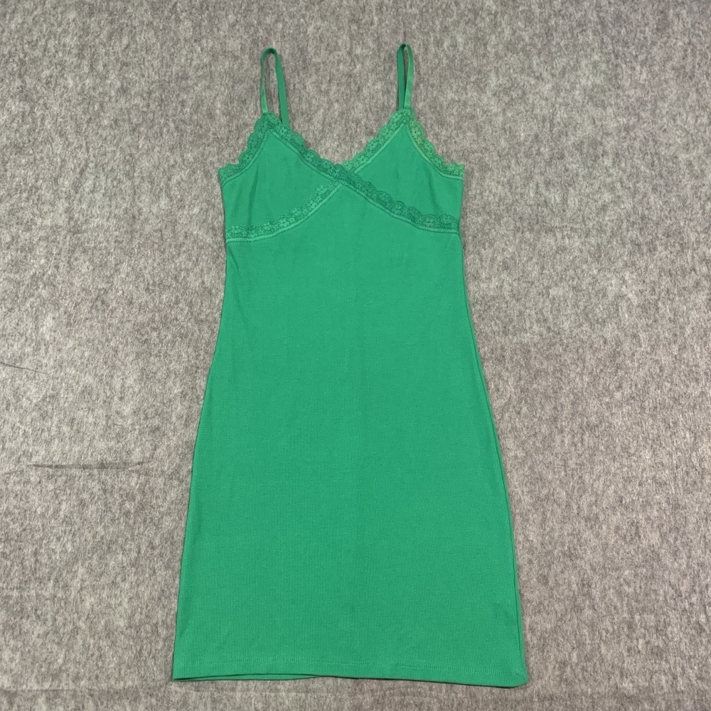 Ambiance Women's Slim Ribbed Tank Lace Trim Adjustable Strap Mini Dress - Size M